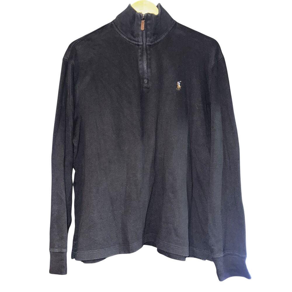 Polo Ralph Lauren Black 1/4 Zip Estate Rib Sweater Black With Brown Pony Mens LG